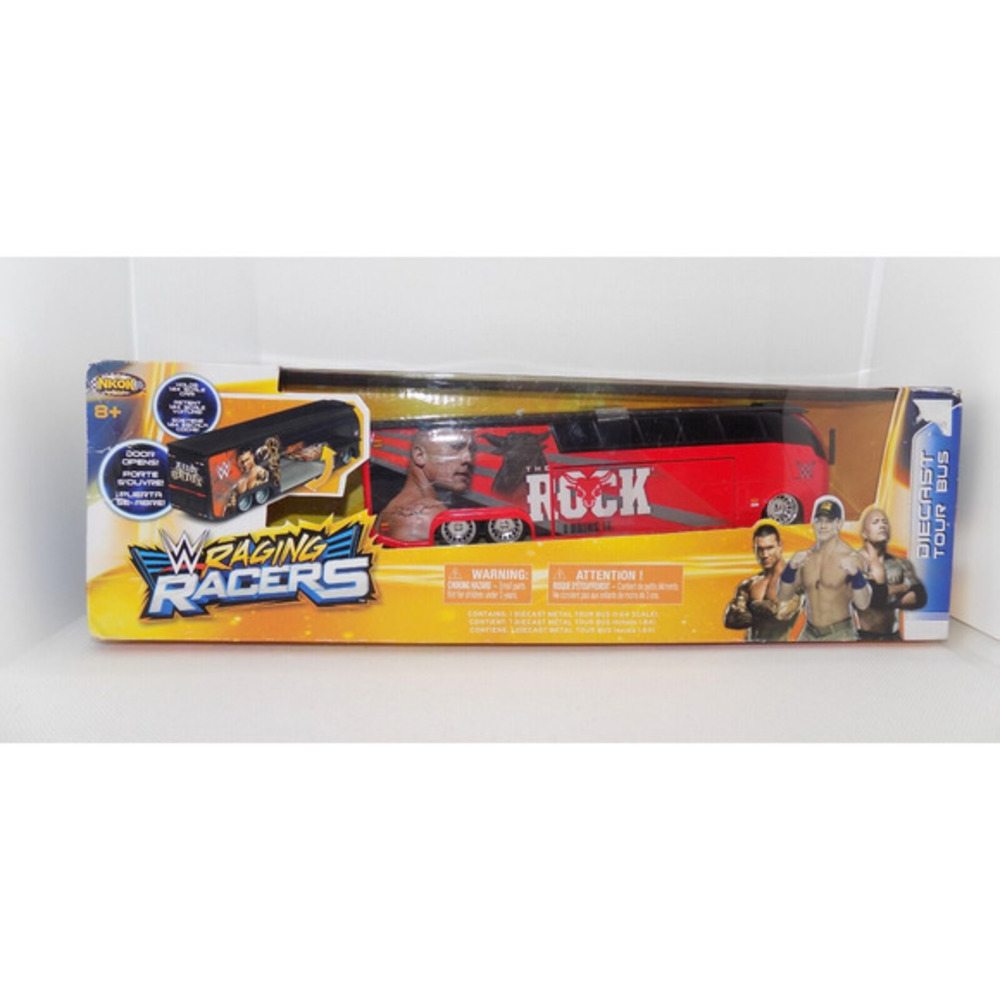 WWE Raging Racers‎ The Rock Diecast Tour Bus 1:64 Scale NKOK Red Black 2014